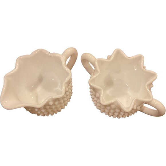 Vintage Fenton Hobnail Milk Glass Sugar and Creamer Star Pattern Shabby Chic - Picture 2 of 6